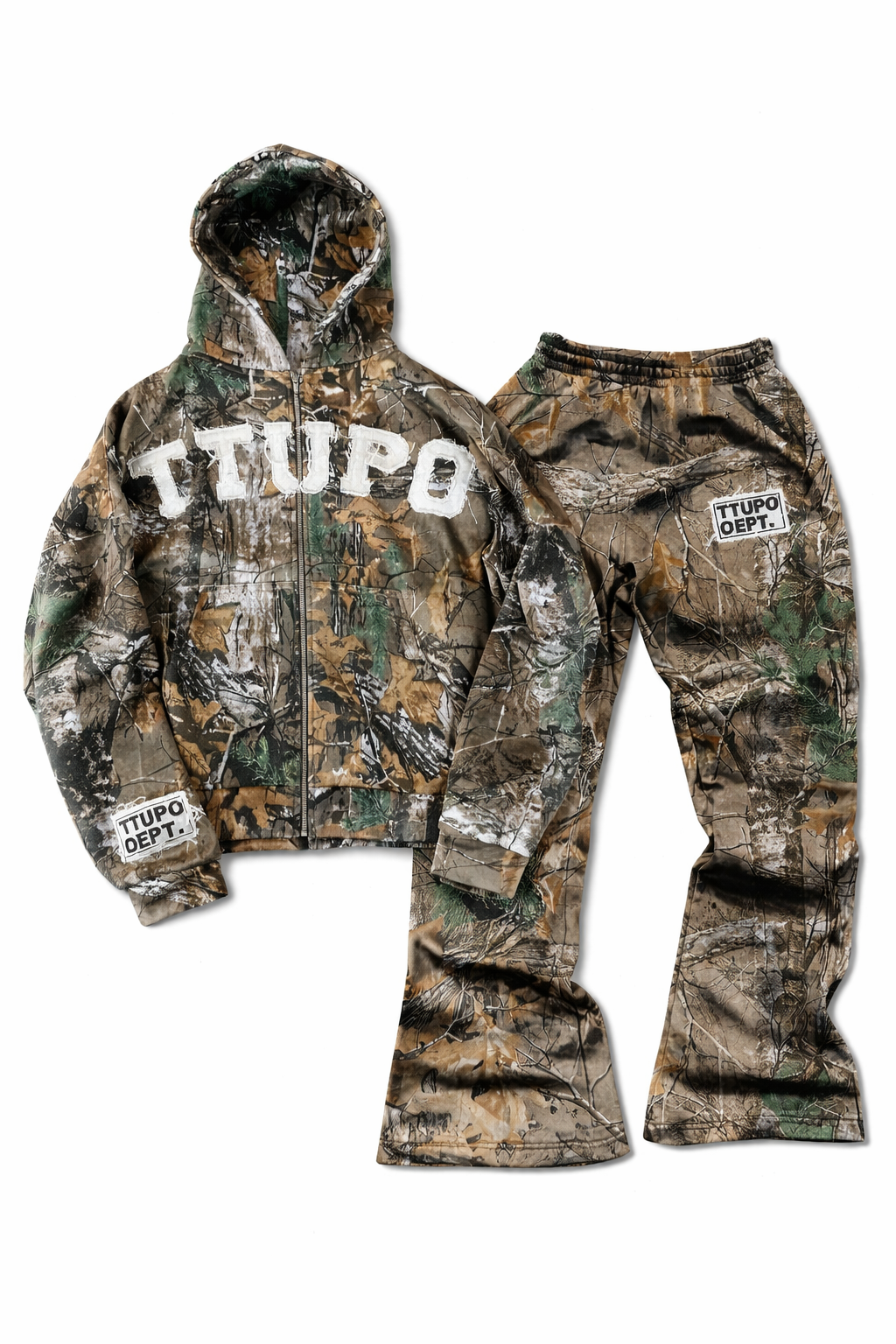 Ensemble de sweat-shirt à capuche zippé et pantalon camouflage Glimmora