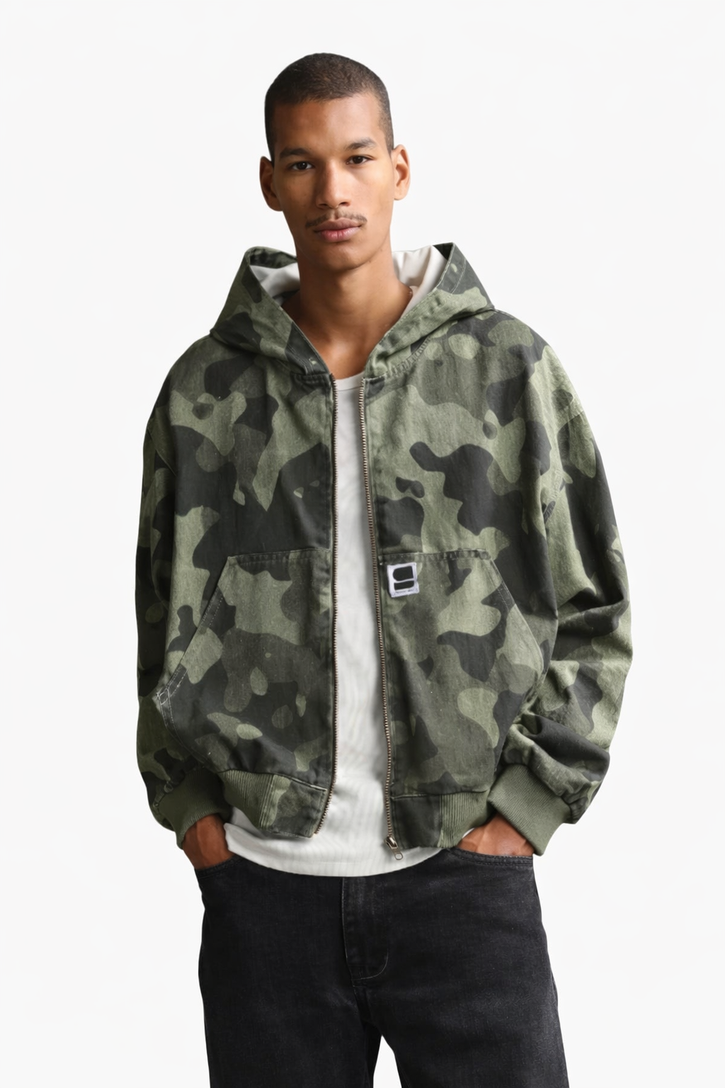 Veste en jean courte à capuche oversize