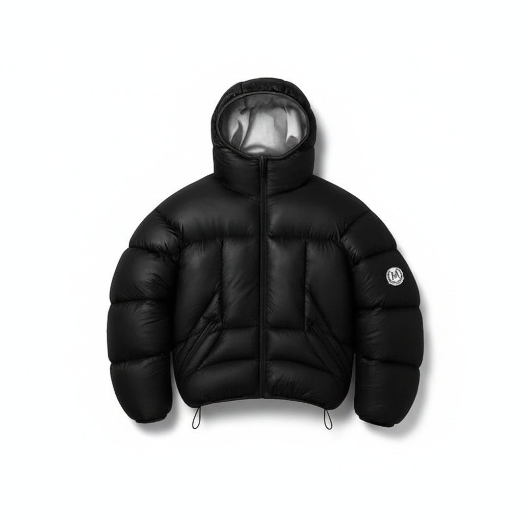 Doudoune Matelassée Brillante Imprimé Lettres – Oversize À Capuche