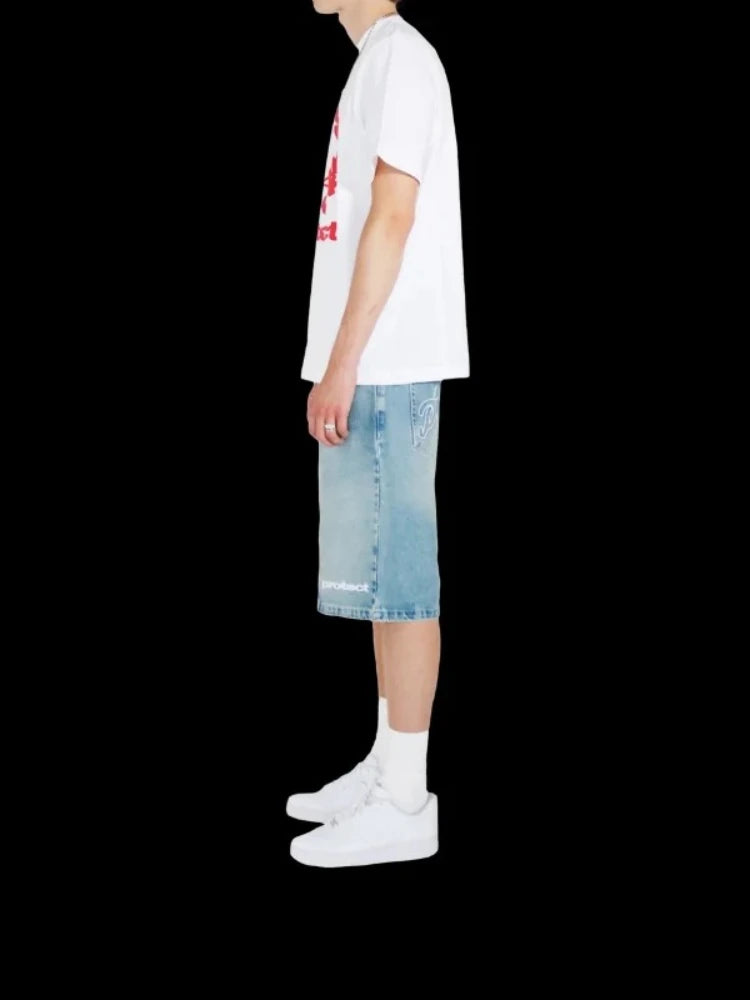 Short Denim Y2K Vintage Brodé — Streetwear Baggy Été