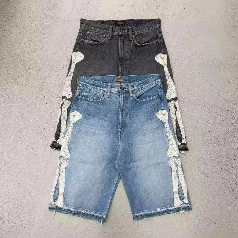 Short Skeleton Denim Y2K Retro