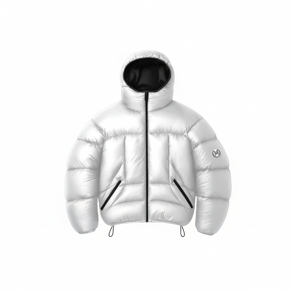 Doudoune Matelassée Brillante Imprimé Lettres – Oversize À Capuche