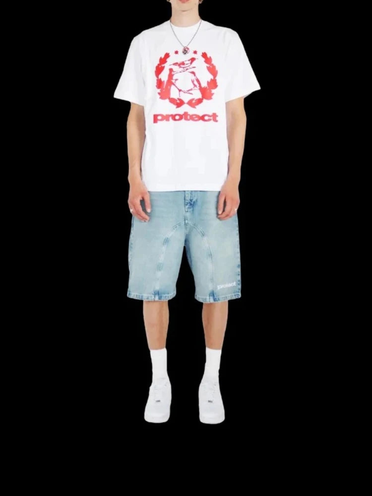 Short Denim Y2K Vintage Brodé — Streetwear Baggy Été