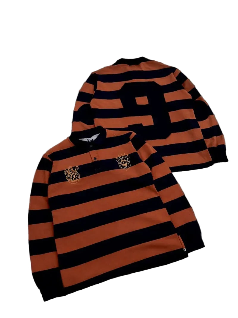 Polo Longsleeve de rugby rayé Y2K rétro