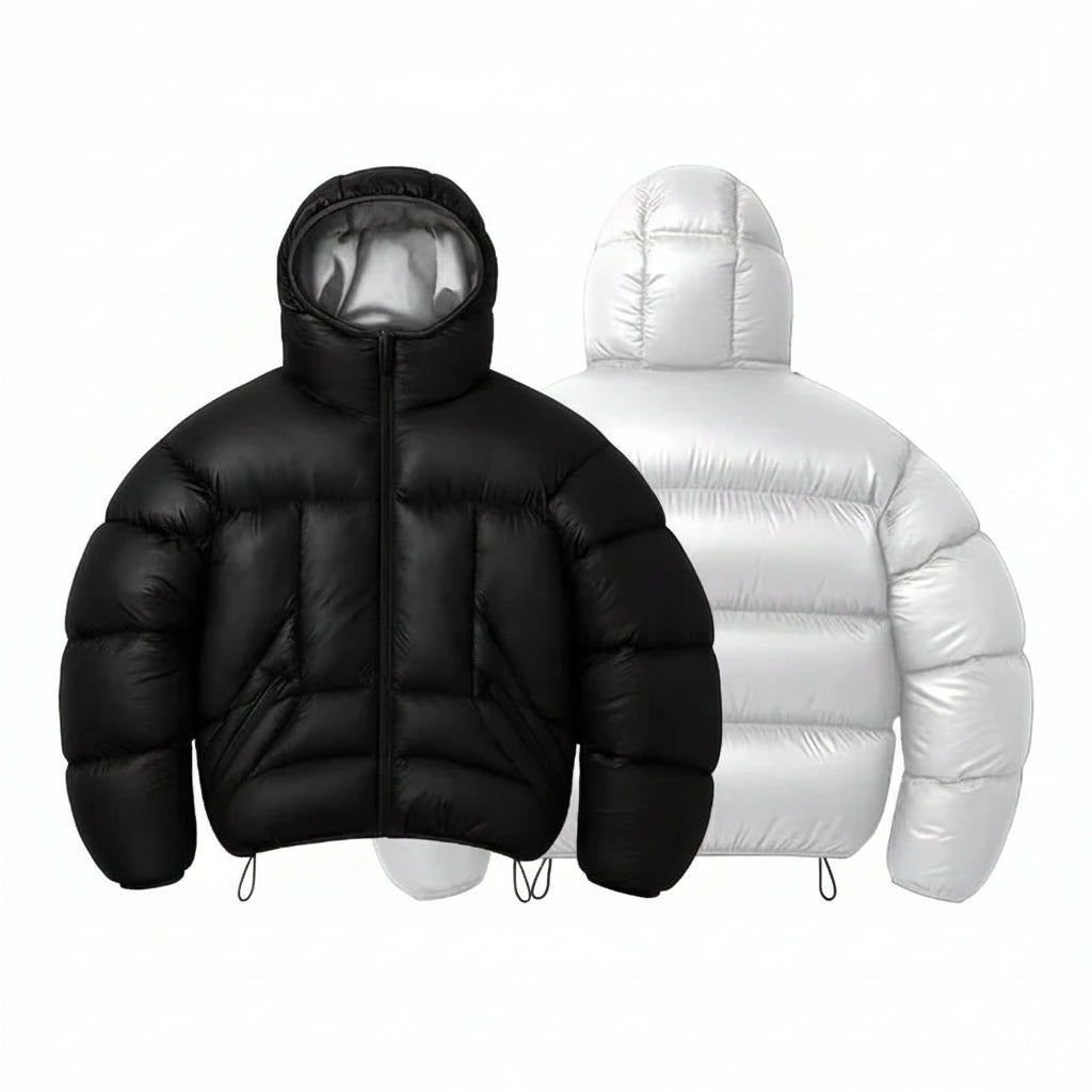 Doudoune Matelassée Brillante Imprimé Lettres – Oversize À Capuche
