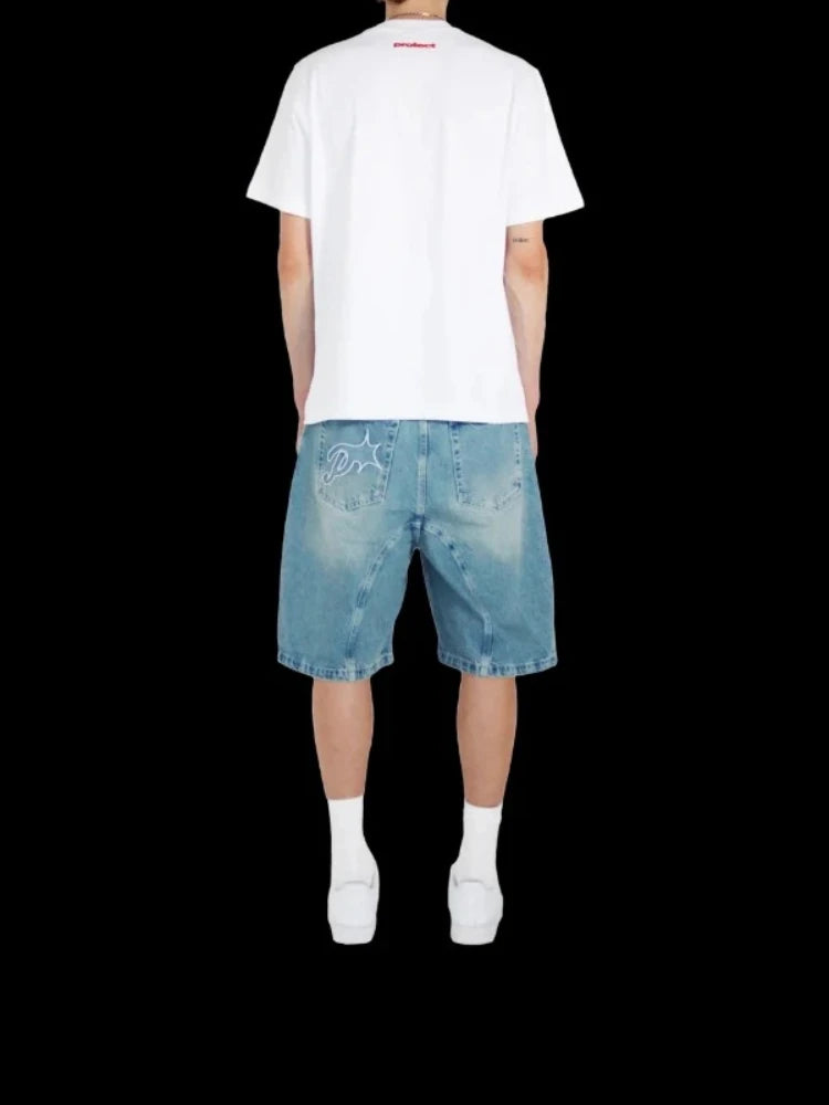 Short Denim Y2K Vintage Brodé — Streetwear Baggy Été