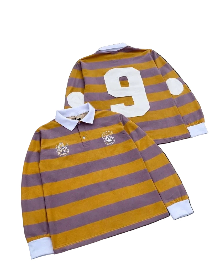 Polo Longsleeve de rugby rayé Y2K rétro