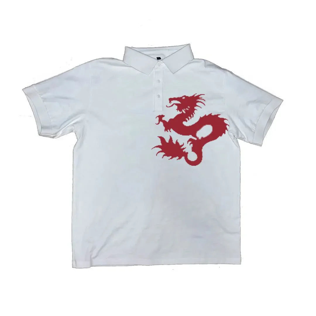 Polo Signature Dragon Imprimé — Y2K Rétro Streetwear